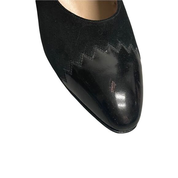SALVATORE FERRAGAMO Suede Pumps Heel Shoes Patent Leather Black 8 - Picture 9 of 15
